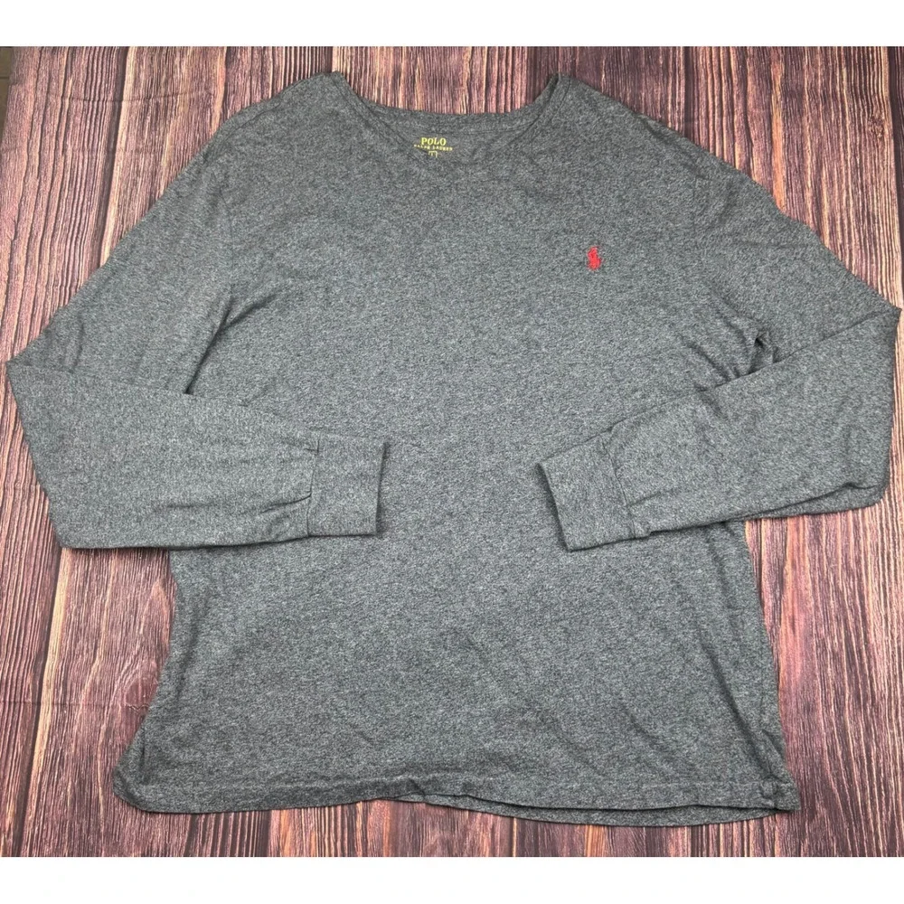 Polo Ralph Lauren Shirt Large Grey Cotton Preppy Long Sleeve Crew Neck Tee L